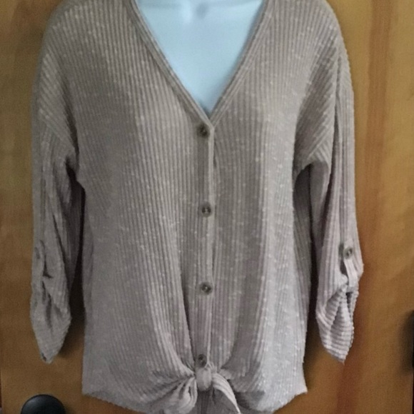 Tan Button-Up Ribbed Cardigan - Picture 5 of 5